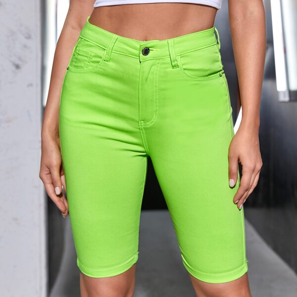 

Neon Lime Button Waist Denim Shorts, Neon lime green