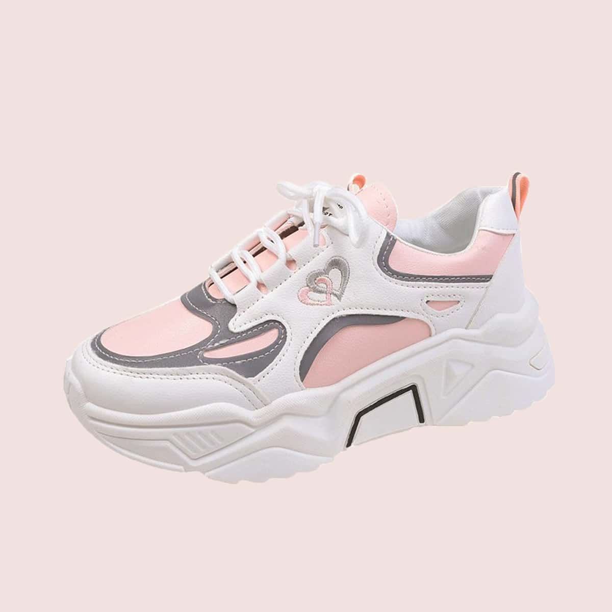

Heart Lace-up Chunky Sneakers, Multicolor