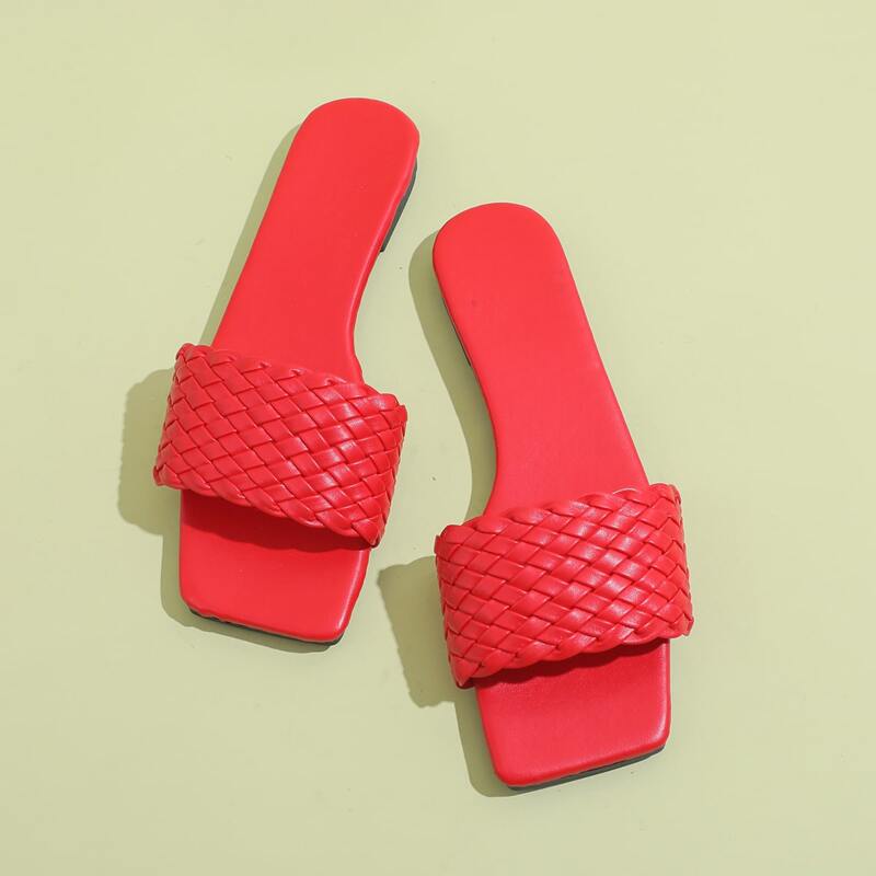 

Braided Wide Fit Slide Sandals, Red