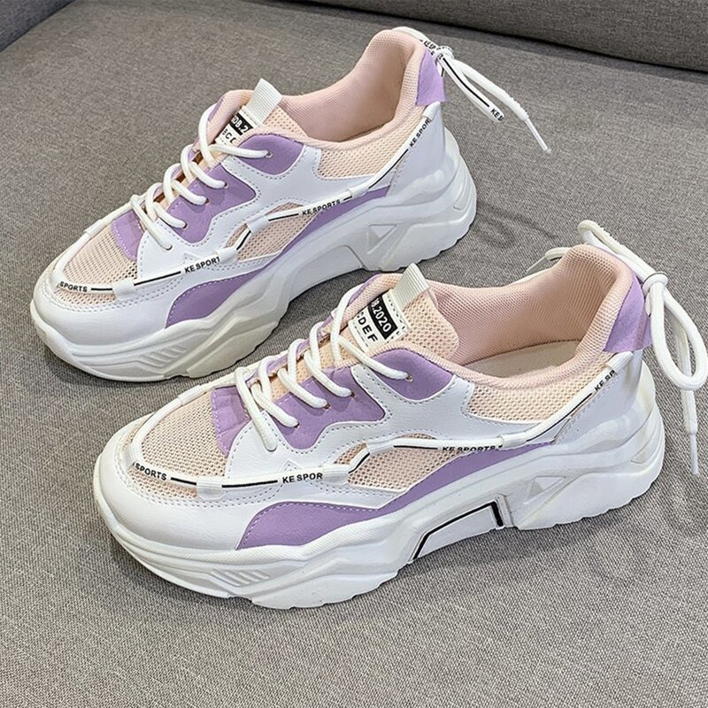 

Colorblock Lace-up Mesh Chunky Sneakers, Multicolor