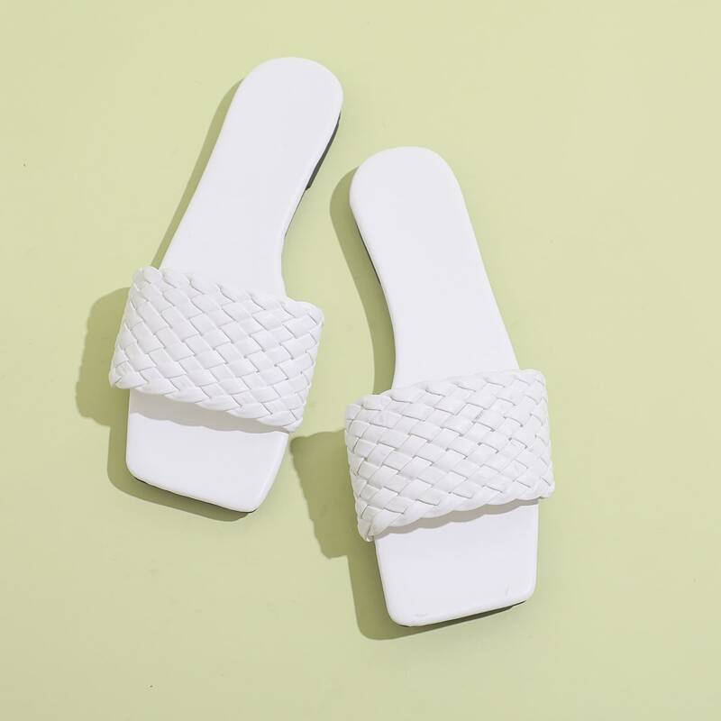 

Braided Wide Fit Slide Sandals, White
