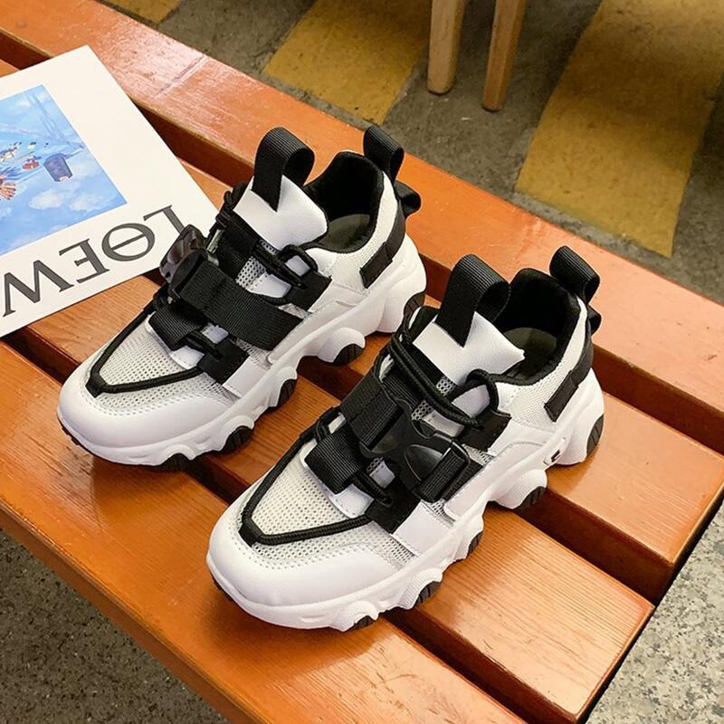 

Buckle Lace-up Chunky Sneakers, Black and white
