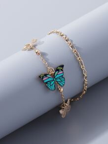 1 tobillera en capas con colgante de mariposa para mujer, perfecta para la playa, uso diario, festival, regalo de cumpleaños - Multicolor - Ver 2