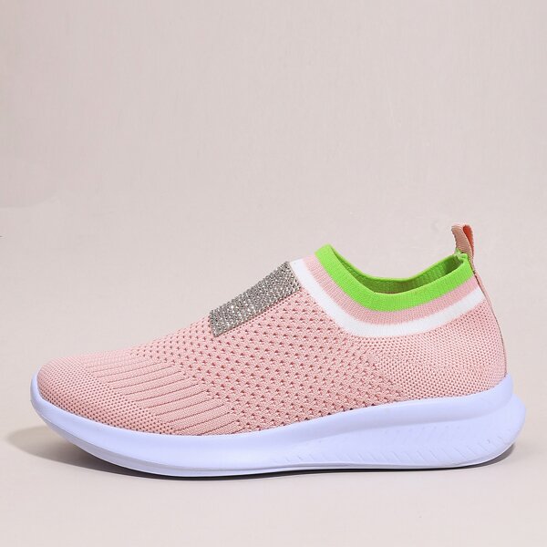 

Rhinestone Decor Knit Slip On Sneakers, Pink