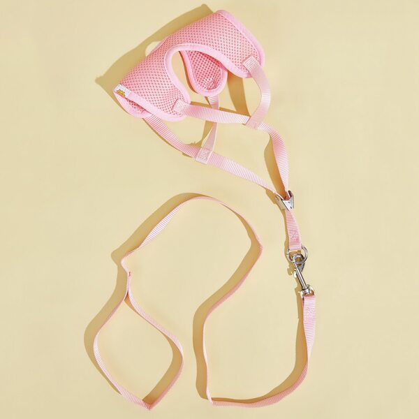 

1pc Dog Solid Harness & 1pc Leash, Pink