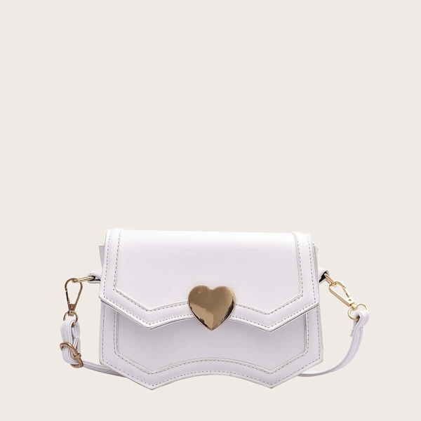 

Girls Metal Heart Decor Crossbody Bag, White