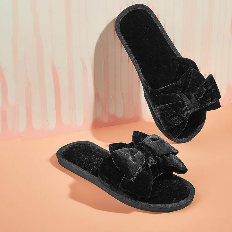 

Bow Tie Velvet Slippers, Black