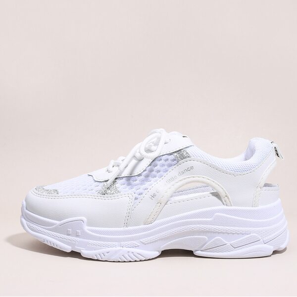

Lace-up Front Glitter Decor Cut Out Chunky Sneakers, White