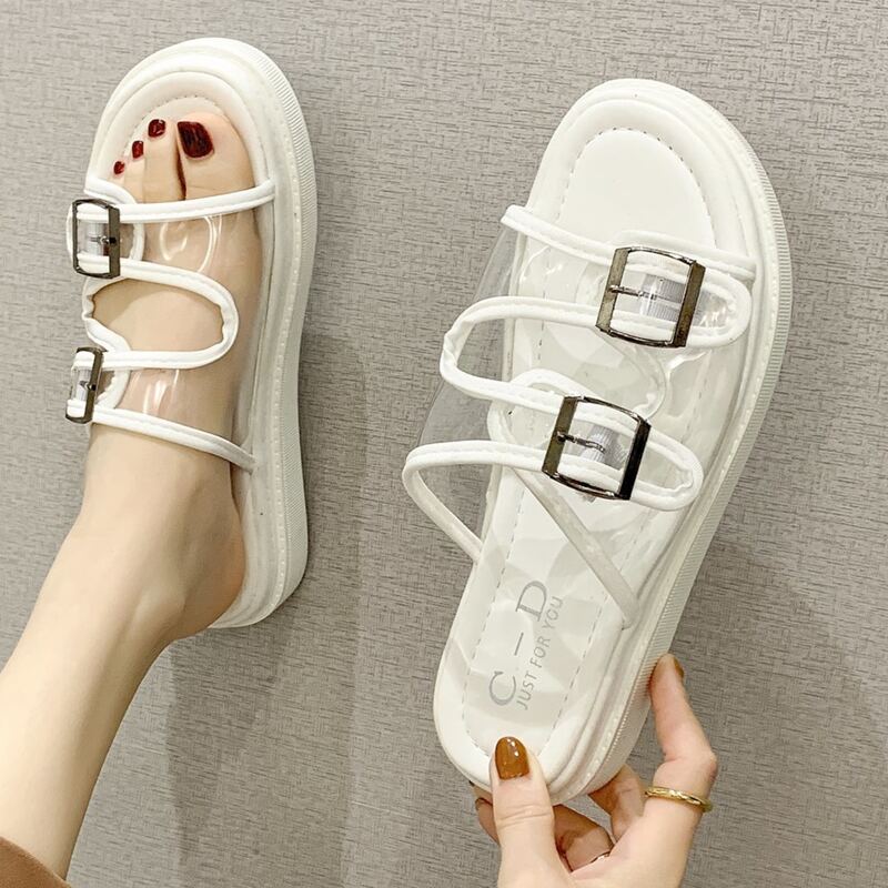 

Clear Buckle Strap Slide Sandals