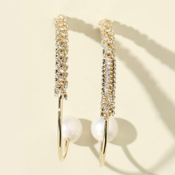 

Faux Pearl Decor Cuff Hoop Earrings, Gold