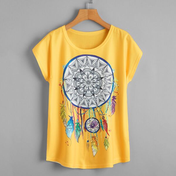 

Tribal Print Raglan Sleeve Tee, Multicolor