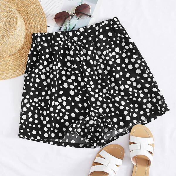 

Allover Print Slant Pocket Shorts, Black