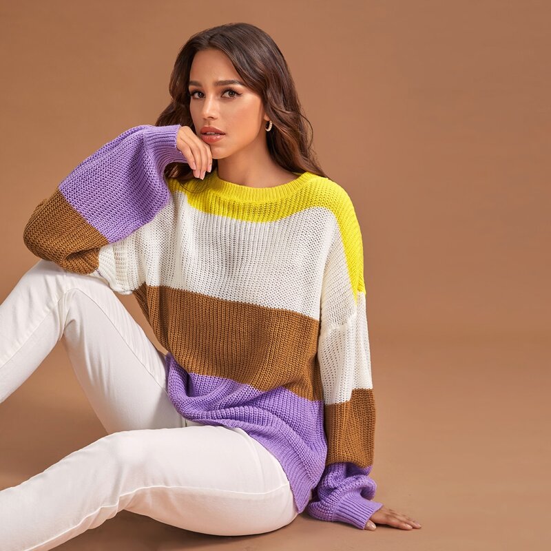 

Drop Shoulder Colorblock Oversized Sweater, Multicolor