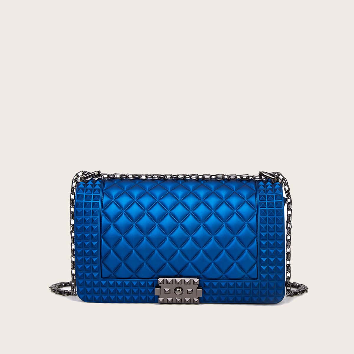 

Spiked Decor Quilted Chain Crossbody Bag, Royal blue