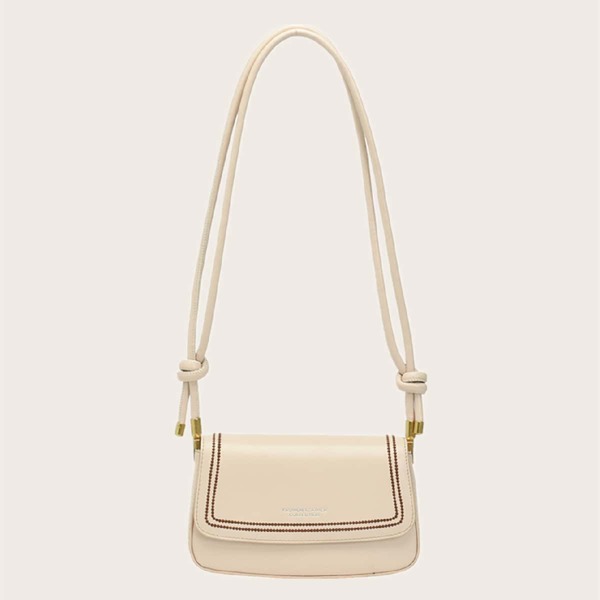

Embroidered Detail Flap Crossbody Bag, Beige