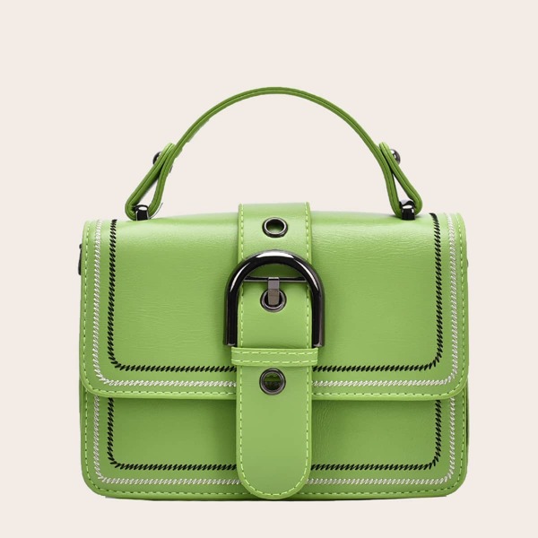 

Embroidered Detail Flap Satchel Bag, Green