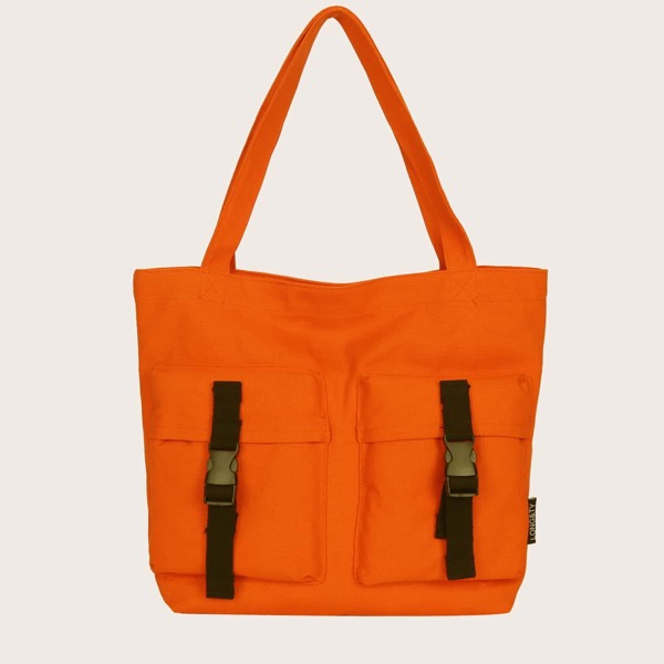 

Neon Orange Release Buckle Decor Tote Bag