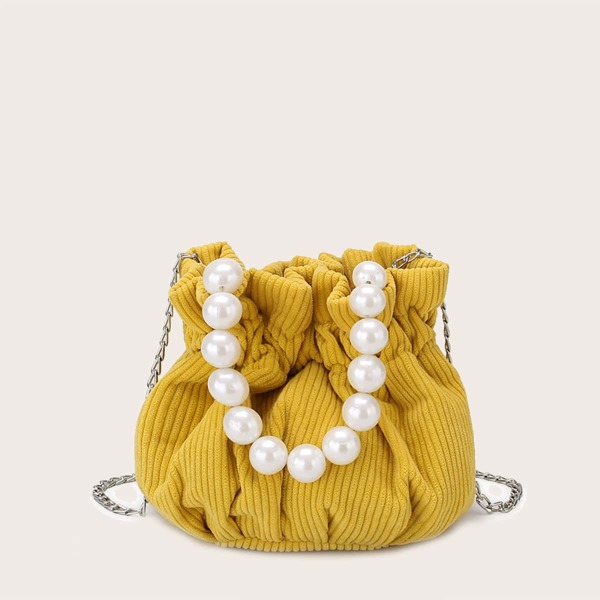 

Girls Faux Pearl Decor Corduroy Bucket Bag, Yellow