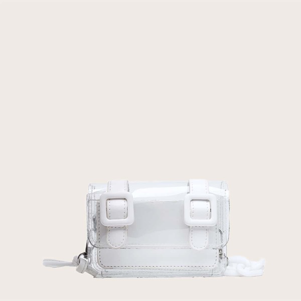 

Girls Clear Buckle Strap Decor Crossbody Bag, White