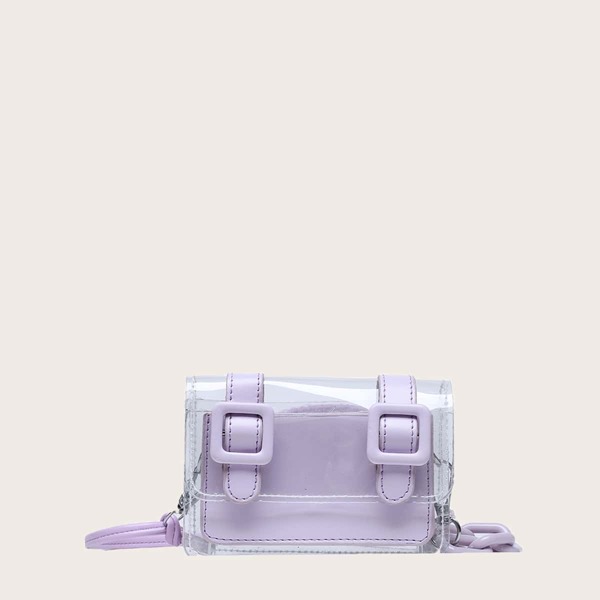 

Girls Clear Buckle Strap Decor Crossbody Bag, Purple