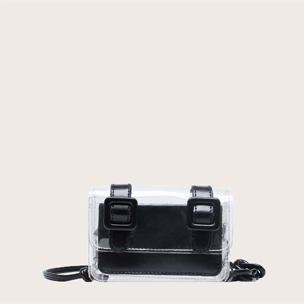 

Girls Clear Buckle Strap Decor Crossbody Bag, Black