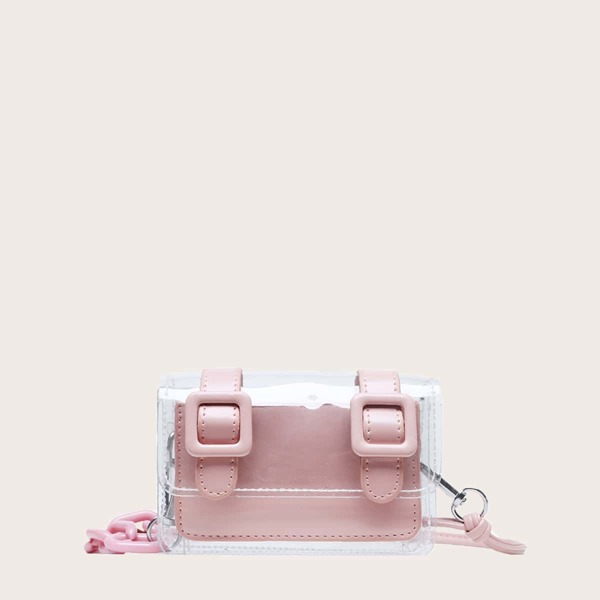 

Girls Clear Buckle Strap Decor Crossbody Bag, Pink