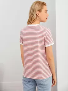 SHEIN EZwear Striped Ringer Tee