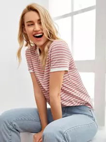 SHEIN EZwear Striped Ringer Tee