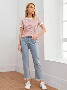SHEIN EZwear Striped Ringer Tee