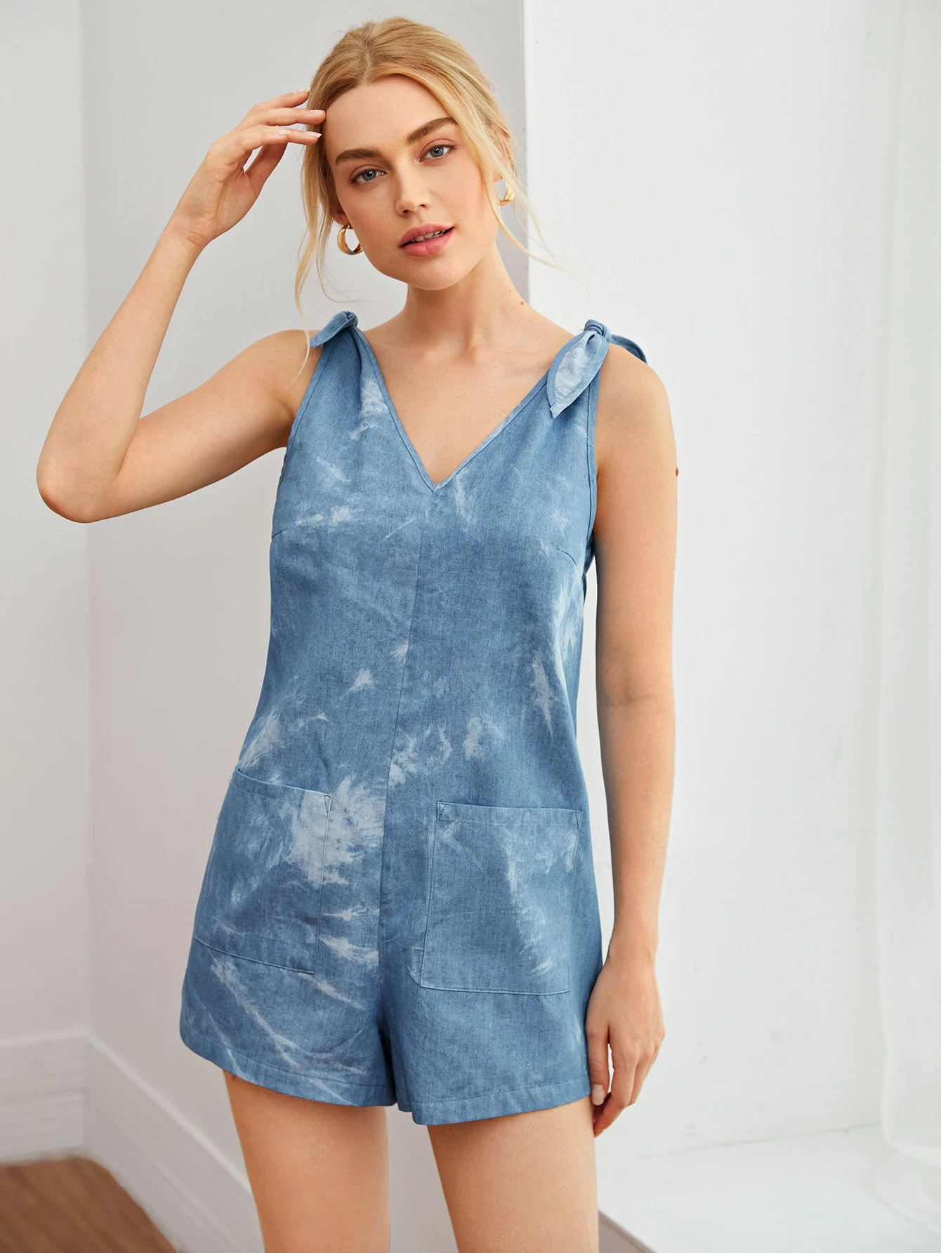 shoulder tie overall shorts