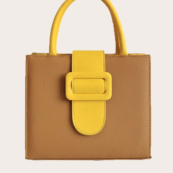 

Buckle Strap Decor Satchel Bag, Brown