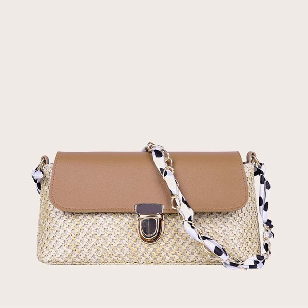 

Braided Push Lock Baguette Bag, Brown