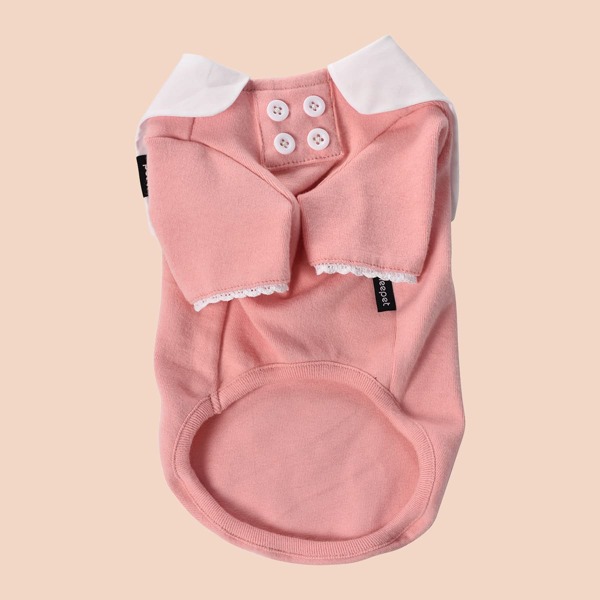 

1pc Button Front Dog Cotton Sweater, Pink