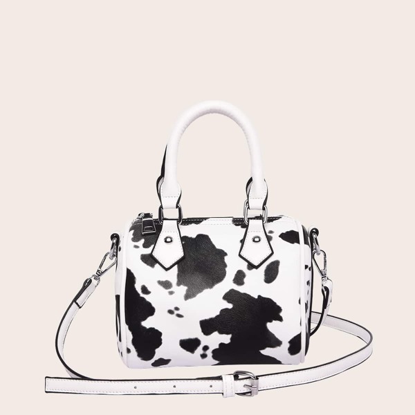 

Cow Pattern Boston Bag, Black and white