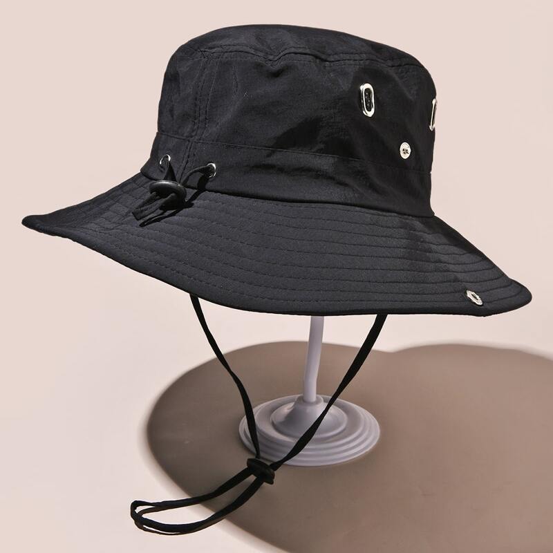 

Drawstring Decor Bucket Hat, Black