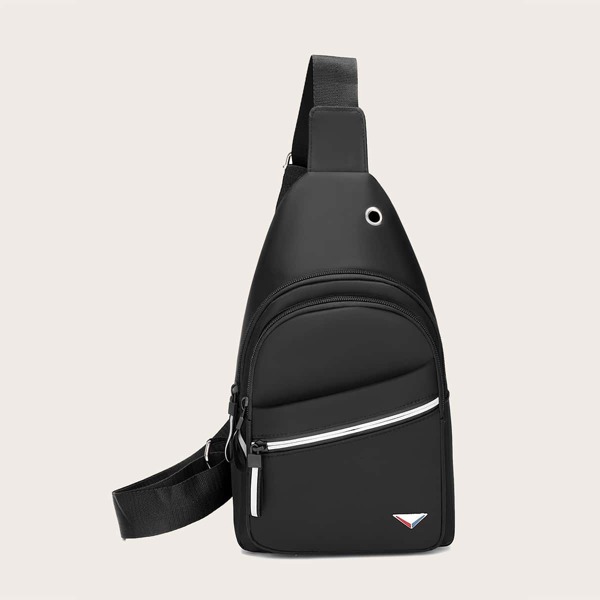 

Men Zip Front Sling Bag With USB Port, Black