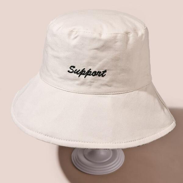 

Letter Embroidered Bucket Hat, White