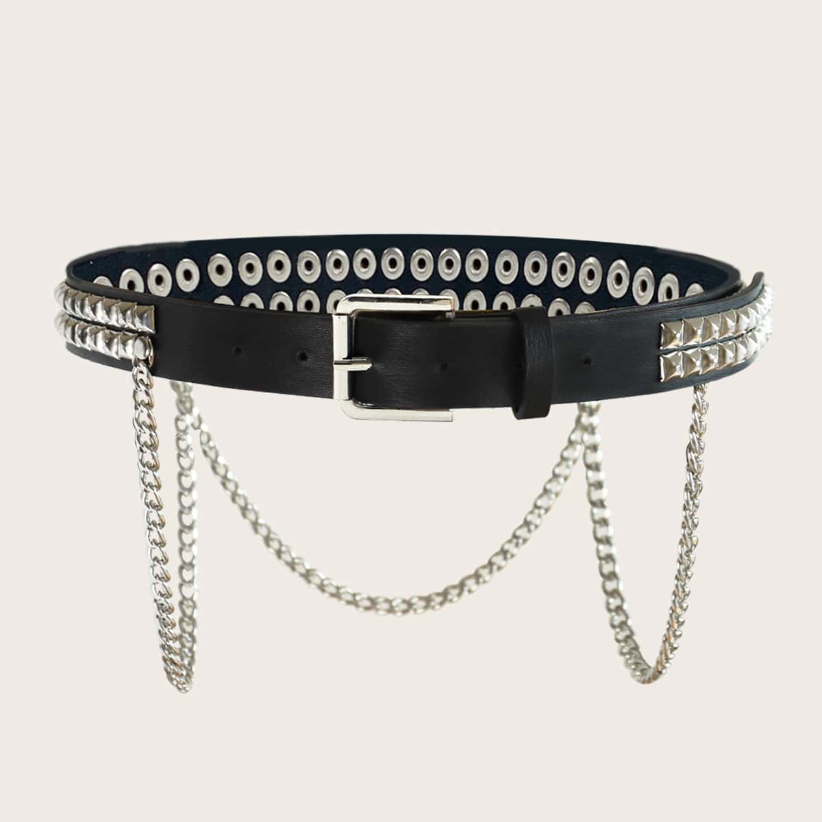 

Studded Decor Chain Belt, Black