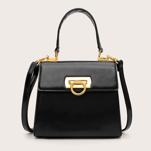 

Top Handle Flap Satchel Bag, Black