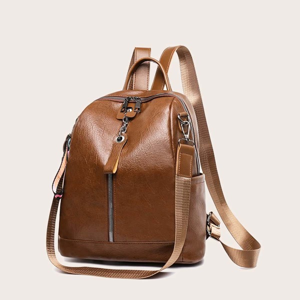 

Zipper Front Backpack, Brown
