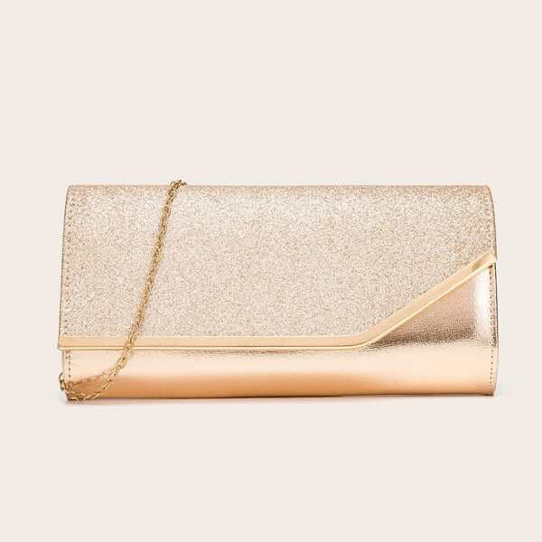 

Metallic Glitter Clutch Bag, Champagne