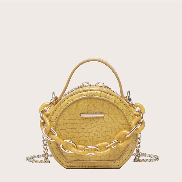 

Mini Round Chain Decor Satchel Bag, Yellow