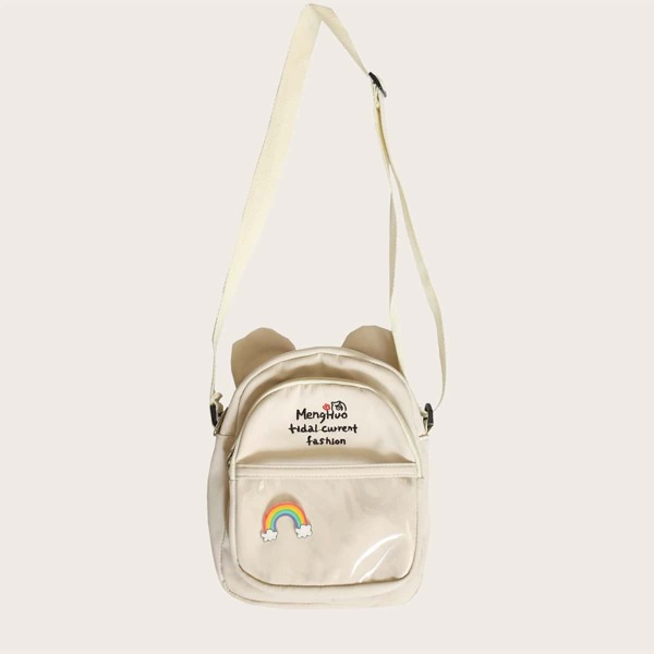 

Kids Rainbow Decor Clear Pocket Front Crossbody Bag, Beige