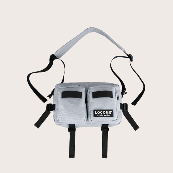 

Men Letter Graphic Chest Bag, Grey