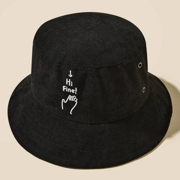 

Slogan Embroidery Bucket Hat, Black