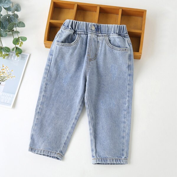 

Toddler Boys Solid Elastic Waist Jeans, Light wash