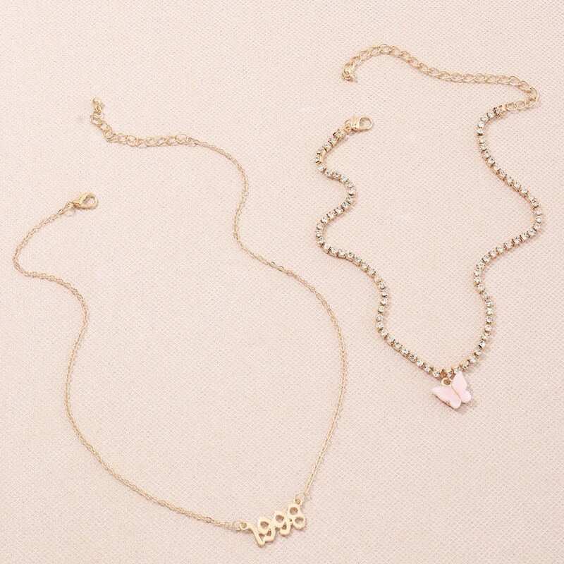 

2pcs Butterfly Charm Necklace, Gold