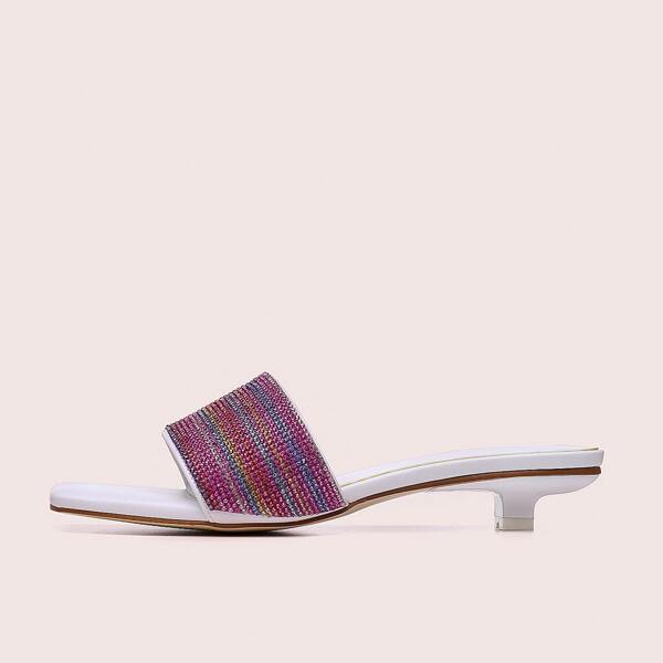 

Rhinestone Decor Colorblock Kitten Heels Slide Sandals, Multicolor