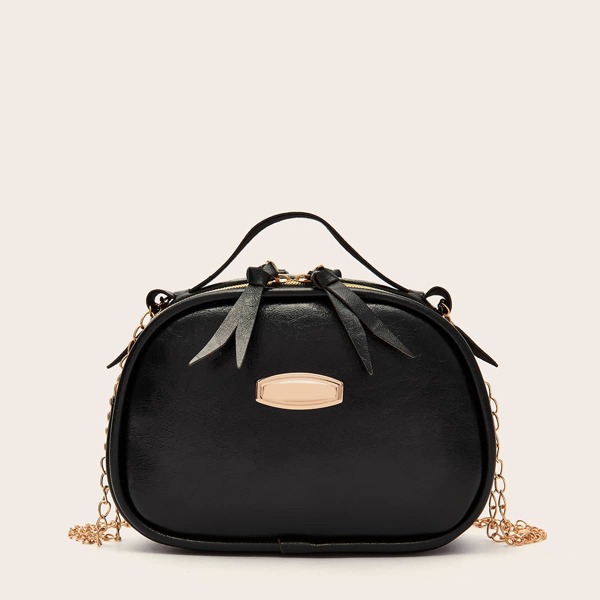 

Metal Decor Chain Box Bag, Black