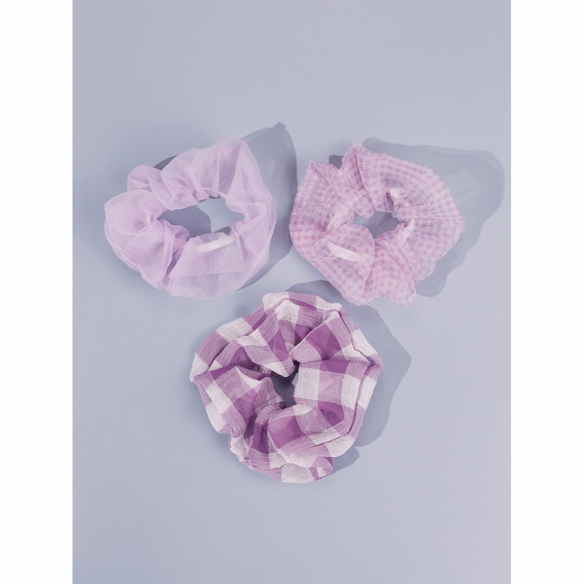 

3pcs Plaid Mesh Scrunchie, Purple